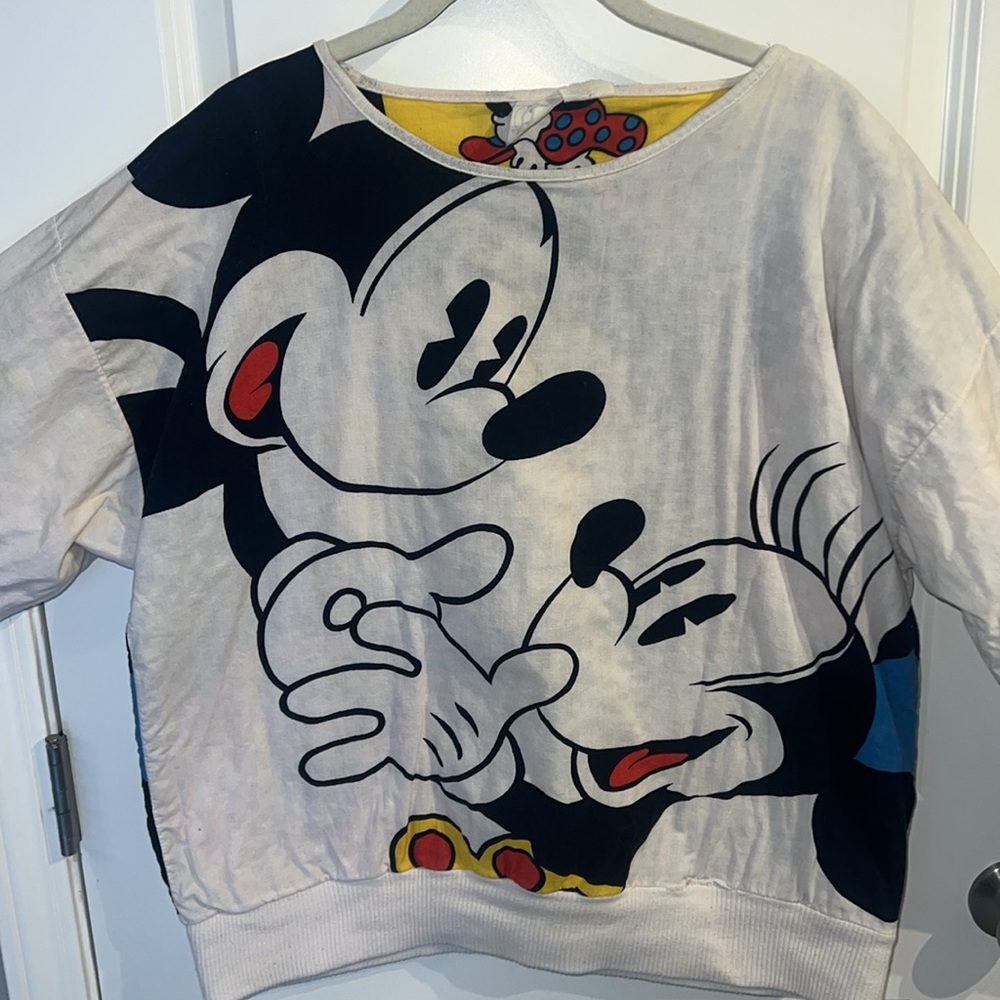 Vintage Mickey and Minnie Reversible Mouse Quilt Sweater Primary Color - Picture 6 of 14